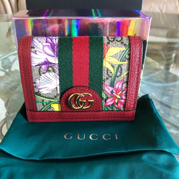 Gucci Handbags - Gucci Red Ophidia GG Flora Card Case Wallet